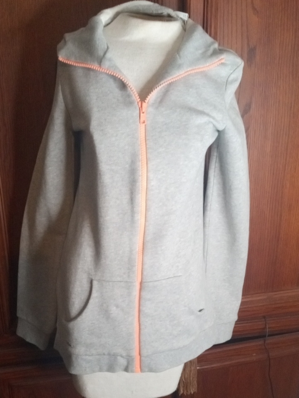 Lacoste Light Gray Hoodie with Peach Zip Trim